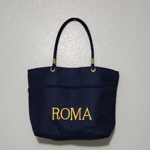 Roma Navy Tote with Gold ROMA Lettering